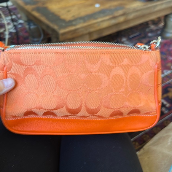 Rare Coach Y2K Demi Signature Monogram Mini Bag Vintage Orange Baguette Bright - Picture 1 of 4